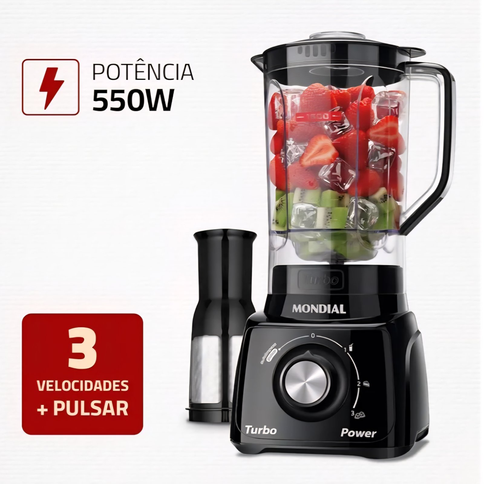Liquidificador Mondial, Turbo Power 550W, 220V, Preto, 2,2 L - L-99 FB